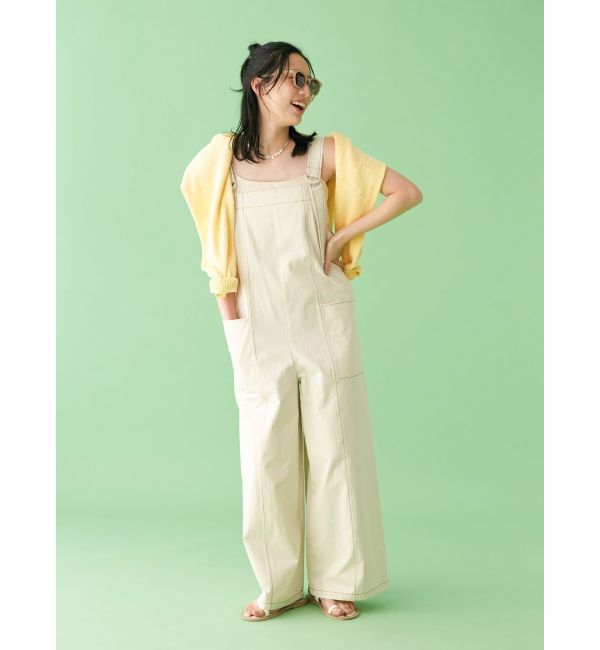 Ungrid「【WEB限定】ステッチデザインサロペット」|オールインワン|オフホワイト