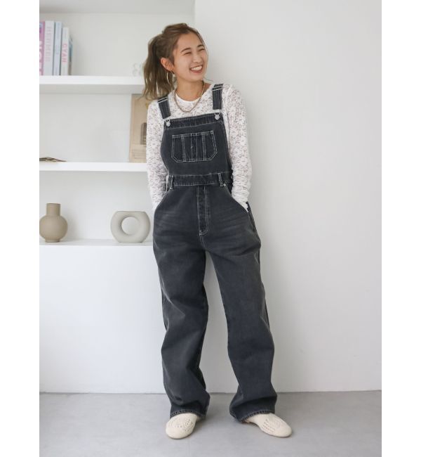 Ungrid「カーブシルエットデニムサロペット」|オールインワン|