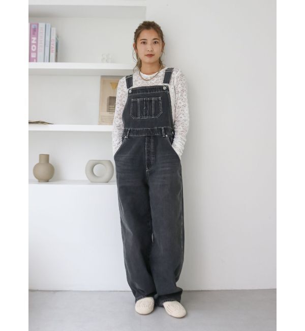 Ungrid「カーブシルエットデニムサロペット」|オールインワン|