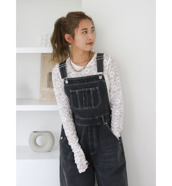 Ungrid「カーブシルエットデニムサロペット」|オールインワン|