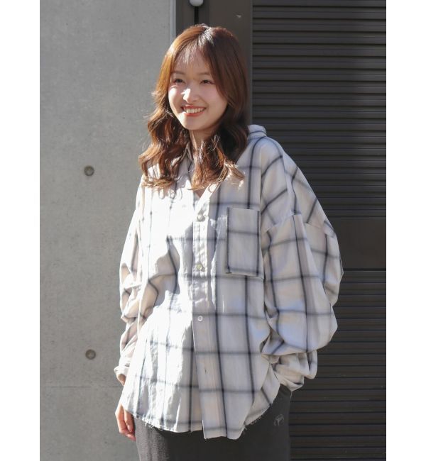 Ungrid「カットオフデザインチェックルーズシャツ」|シャツ・ブラウス|
