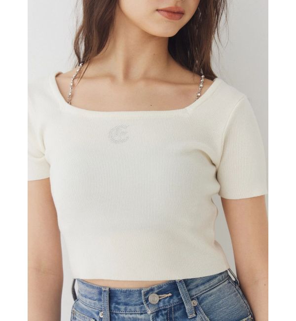 EVRIS「ワンポイントビジューチェーンニットトップス」|ニット・セーター|