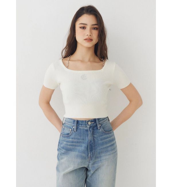 EVRIS「ワンポイントビジューチェーンニットトップス」|ニット・セーター|