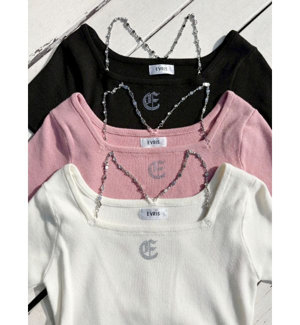 EVRIS「ワンポイントビジューチェーンニットトップス」|ニット・セーター|