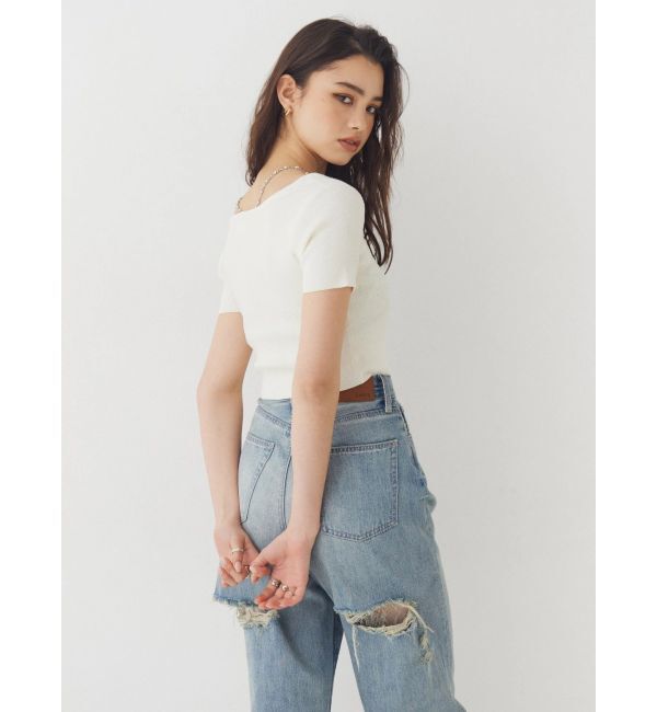 EVRIS「ワンポイントビジューチェーンニットトップス」|ニット・セーター|