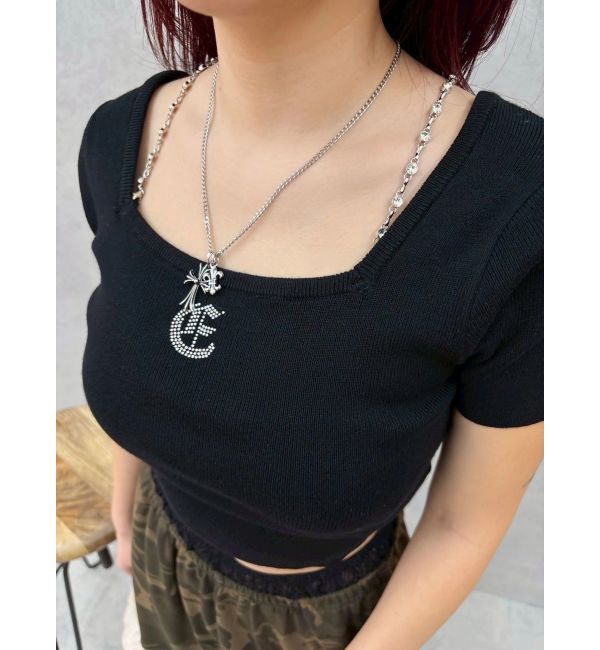 EVRIS「ワンポイントビジューチェーンニットトップス」|ニット・セーター|