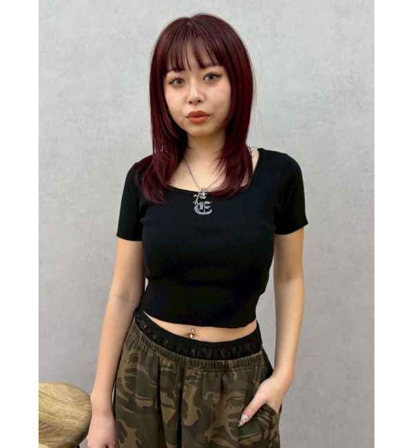 EVRIS「ワンポイントビジューチェーンニットトップス」|ニット・セーター|ブラック