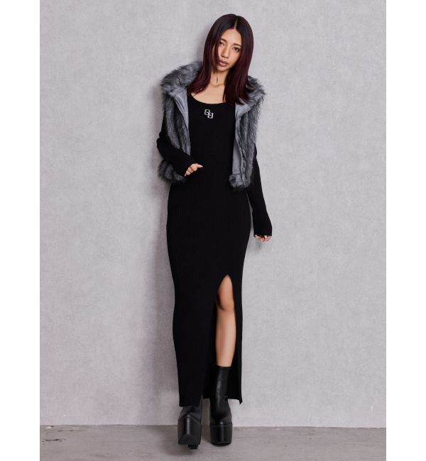 GYDA「GGプレート long sleeve LONGニットワンピース」|ワンピース|