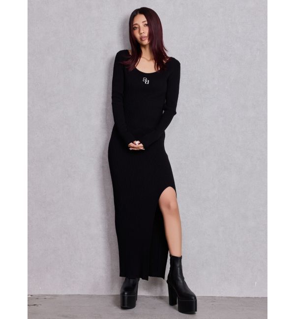 GYDA「GGプレート long sleeve LONGニットワンピース」|ワンピース|