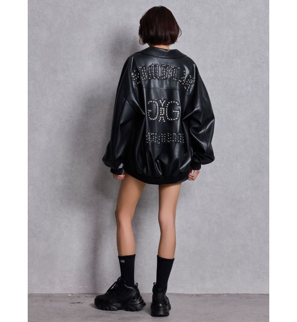 GYDA「bijou Symmetry GYDAフェイクレザーBIGブルゾン」|ブルゾン・スタジャン|