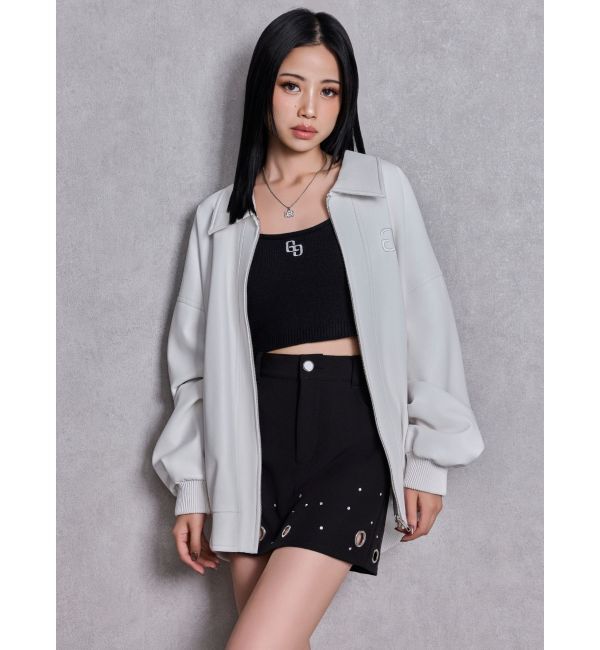 GYDA「bijou Symmetry GYDAフェイクレザーBIGブルゾン」|ブルゾン・スタジャン|