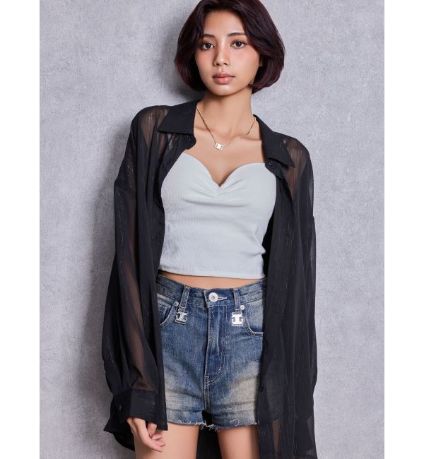 GYDA「オーバーラメシアーシャツ」|シャツ・ブラウス|ブラック