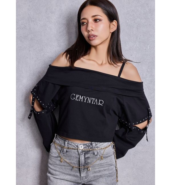 GYDA「GEMYNTARオフショルトップス」|Tシャツ・カットソー|ブラック