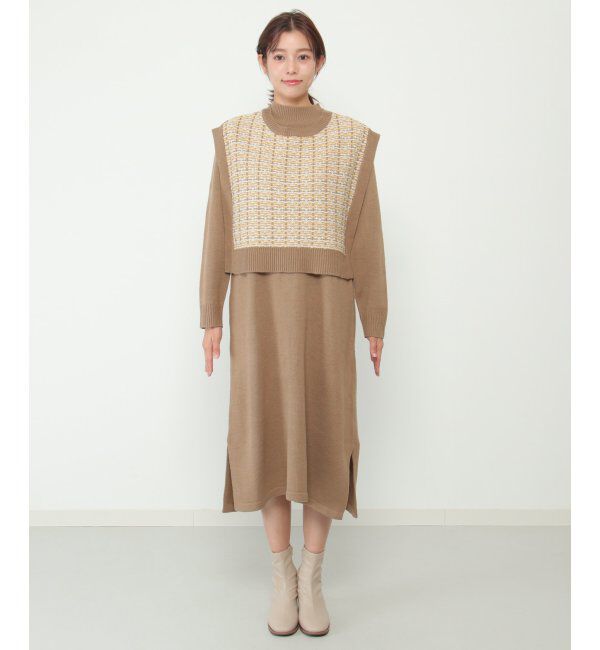 ikka「【2点セット】ニットベストワンピースアンサンブル」|ワンピース|