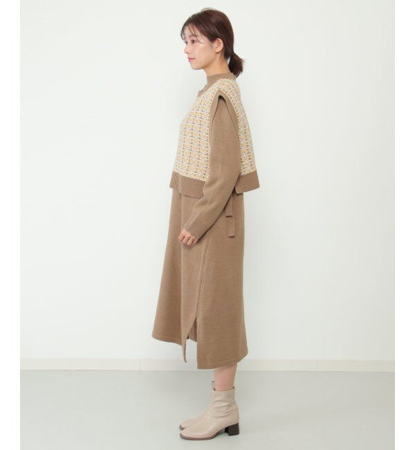 ikka「【2点セット】ニットベストワンピースアンサンブル」|ワンピース|