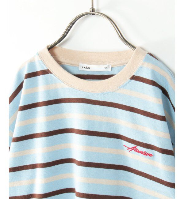 ikka kids「6分袖ボーダーゆるTシャツ（120~160cm）」|Tシャツ・カットソー|