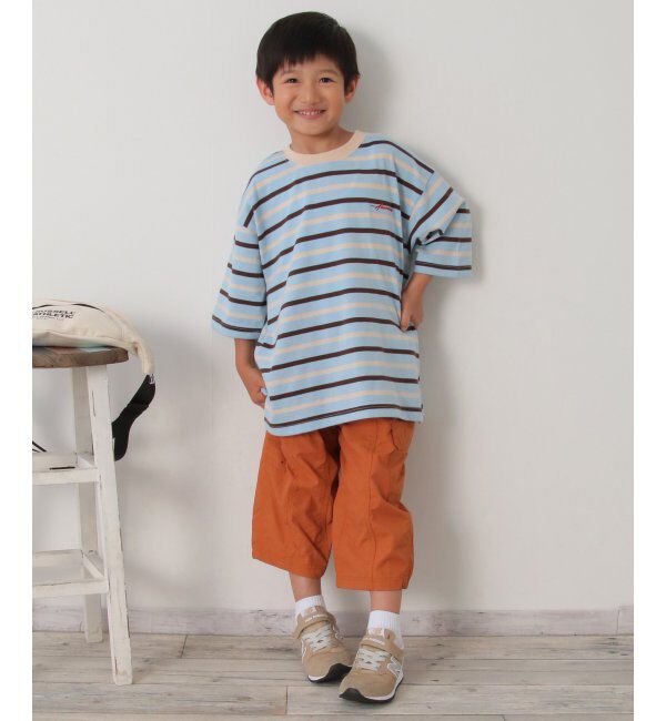 ikka kids「6分袖ボーダーゆるTシャツ（120~160cm）」|Tシャツ・カットソー|