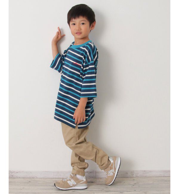 ikka kids「6分袖ボーダーゆるTシャツ（120~160cm）」|Tシャツ・カットソー|
