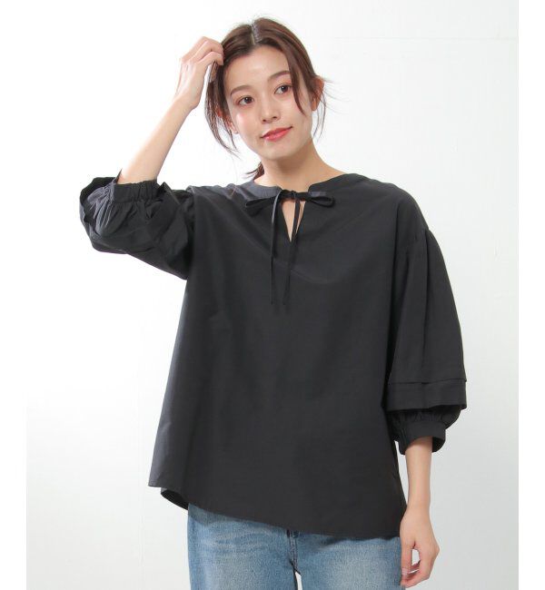 ikka「袖タックスキッパーブラウス」|シャツ・ブラウス|ブラック