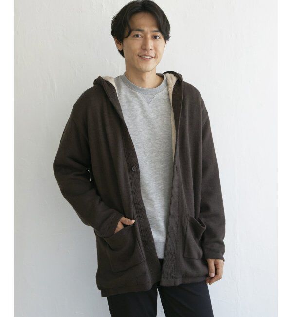 ikka「ボアフリースニットフーディガン」|その他|ブラウン