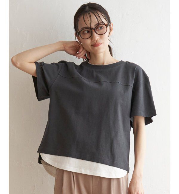 ikka「コットンUSA裾レイヤードTシャツ」|その他|チャコール