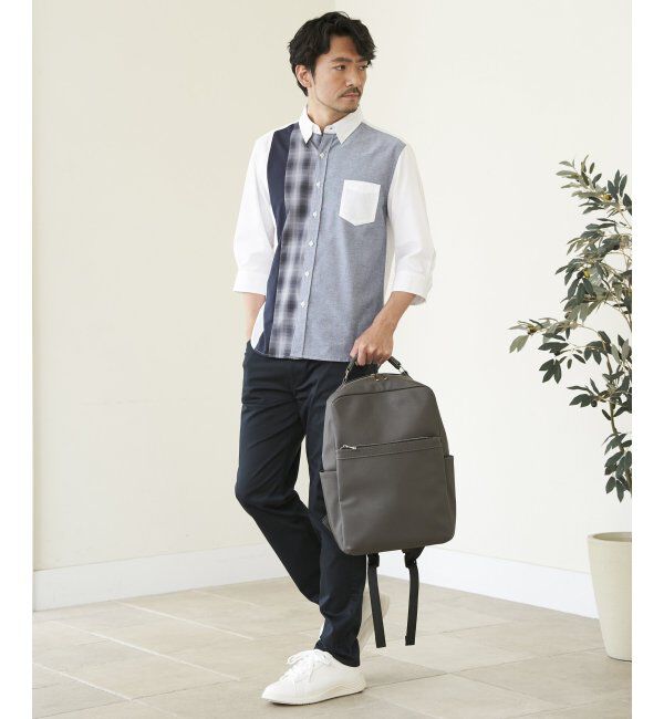 ikka「7分袖オックスブロックスチェック切り替えシャツ」|シャツ・ブラウス|