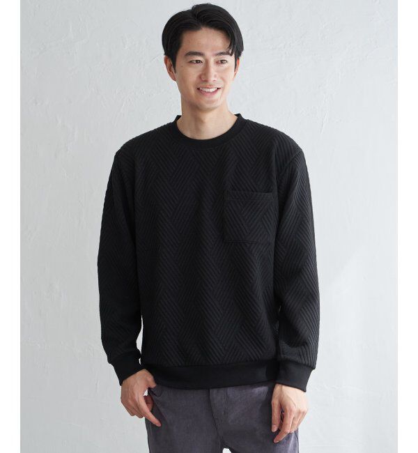 ikka「フクレジャカードポケ付きクルーネックプルオーバー」|パーカー|ブラック