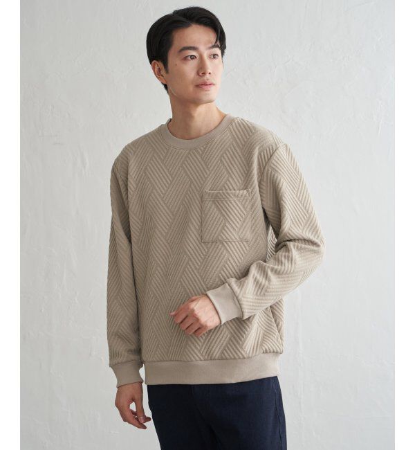 ikka「フクレジャカードポケ付きクルーネックプルオーバー」|パーカー|ベージュ