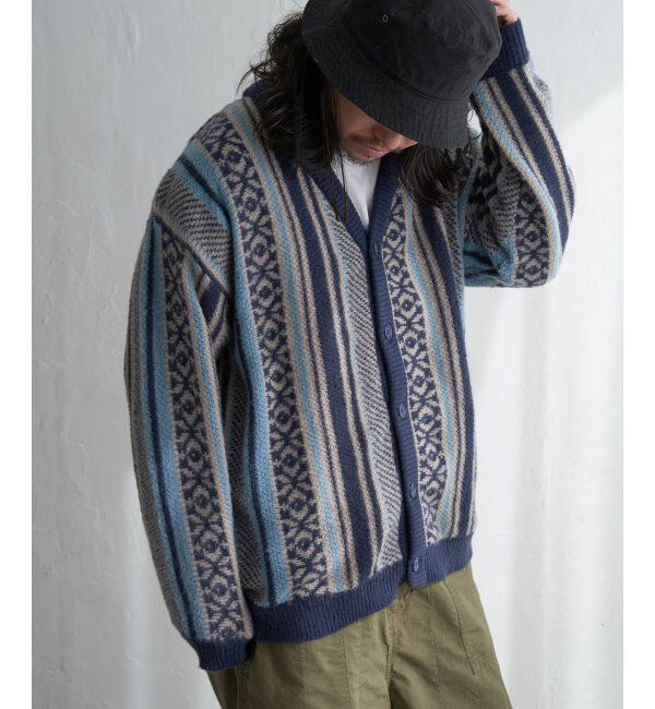 VENCE share style「総柄ニットVカーディガン」|カーディガン|ターコイズ