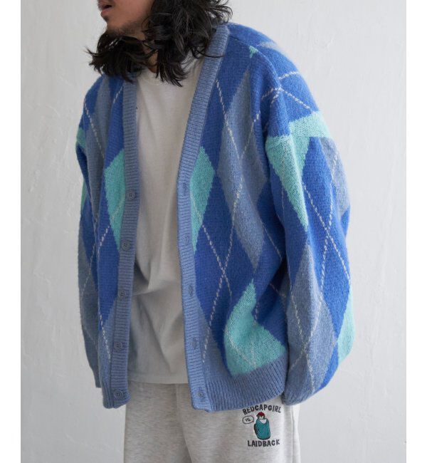 VENCE share style「総柄ニットVカーディガン」|カーディガン|ブルー