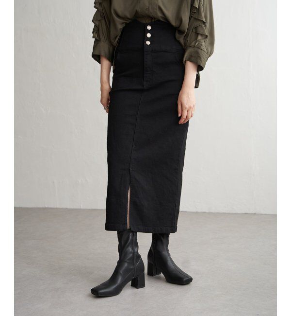 VENCE share style「ハイウエストナローデニムタイトスカート」|スカート|ブラック