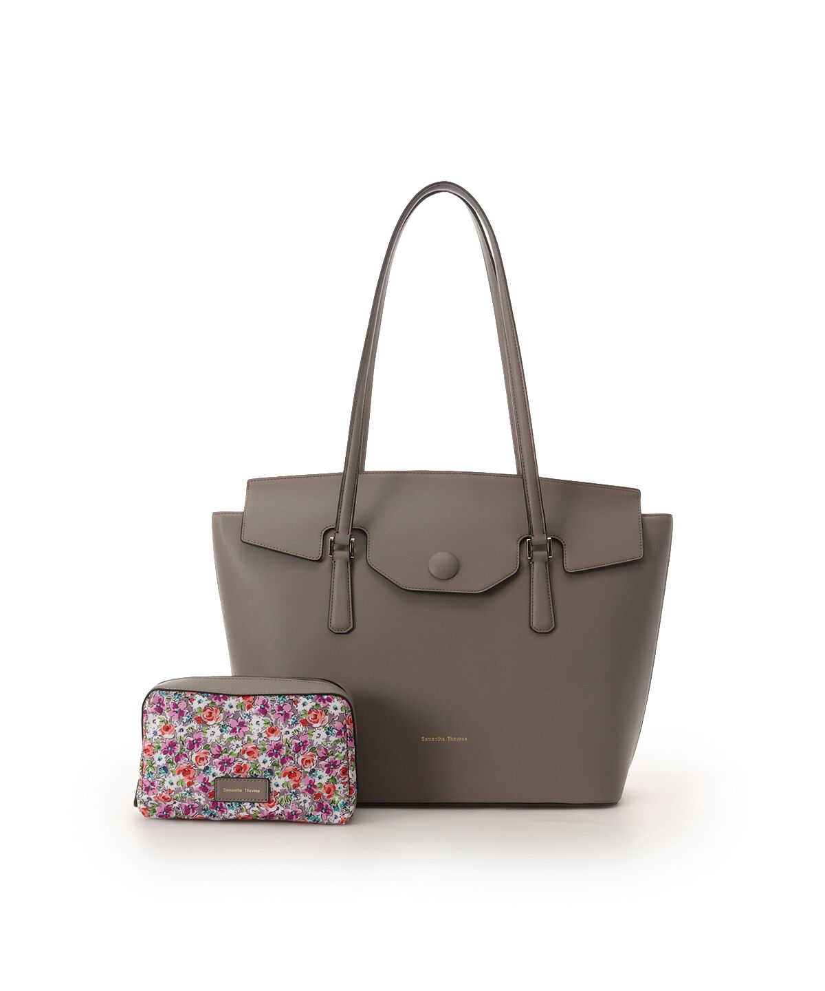 Samantha Thavasa「花柄ポーチ付き かぶせトートバッグ」|トートバッグ|グレージュ