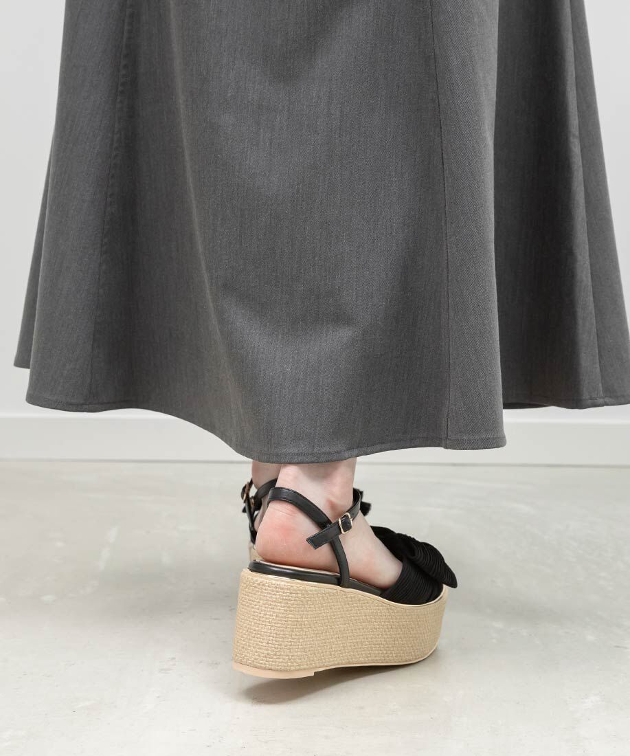  「プリーツリボンデザインウェッジサンダル」|サンダル|