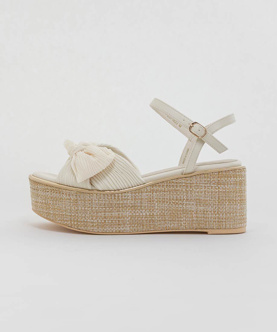  「プリーツリボンデザインウェッジサンダル」|サンダル|