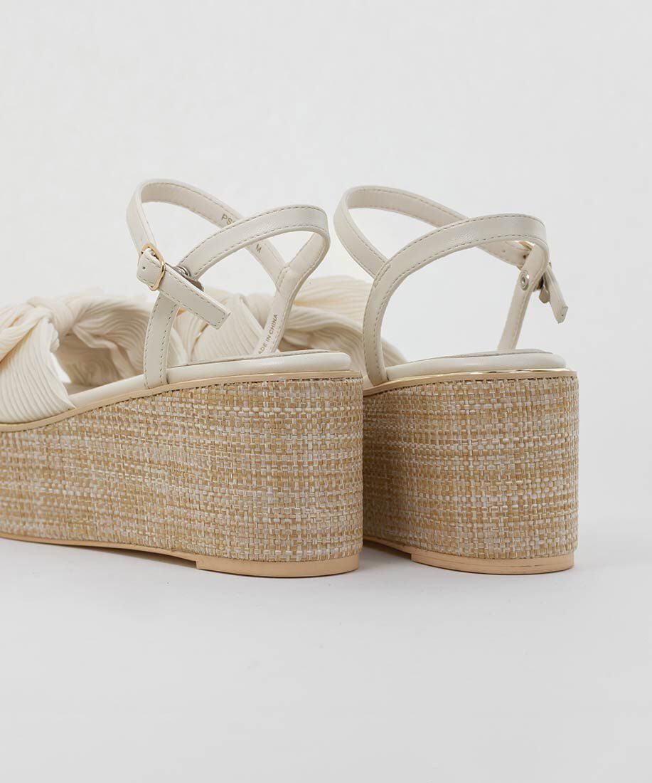  「プリーツリボンデザインウェッジサンダル」|サンダル|