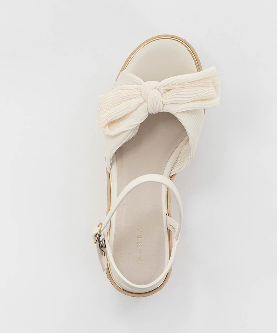  「プリーツリボンデザインウェッジサンダル」|サンダル|