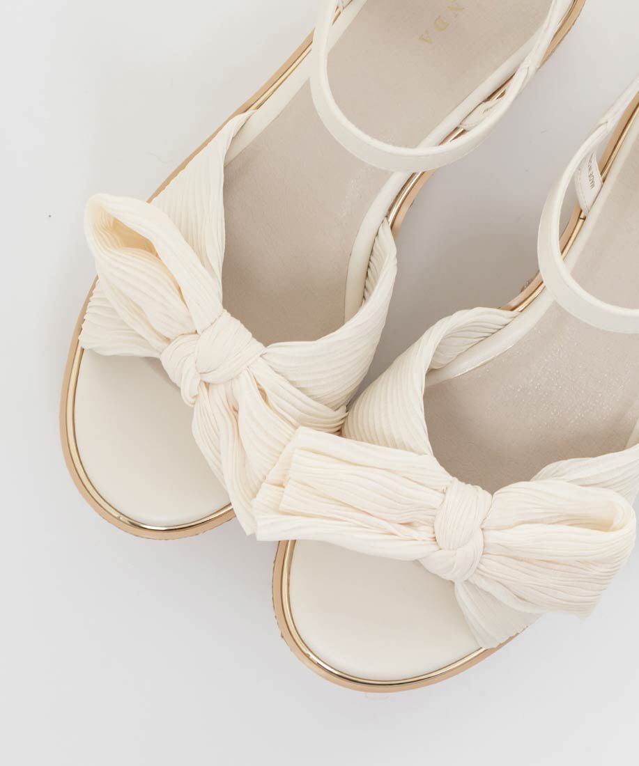  「プリーツリボンデザインウェッジサンダル」|サンダル|