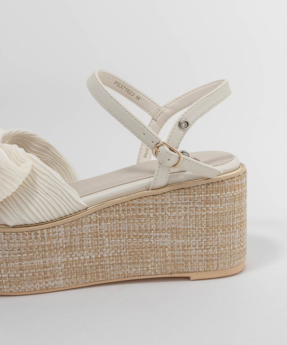  「プリーツリボンデザインウェッジサンダル」|サンダル|