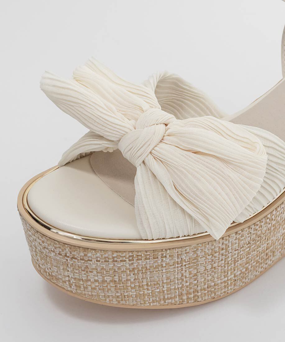  「プリーツリボンデザインウェッジサンダル」|サンダル|