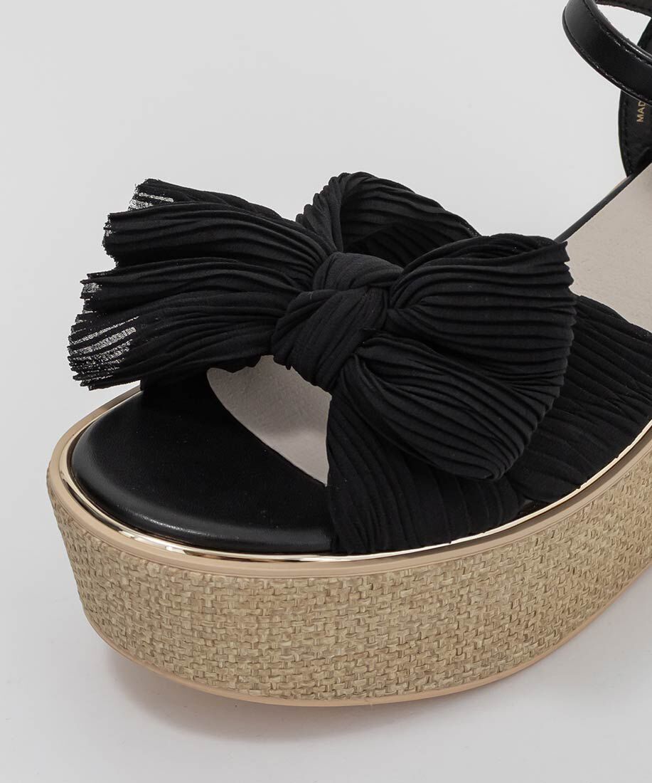  「プリーツリボンデザインウェッジサンダル」|サンダル|