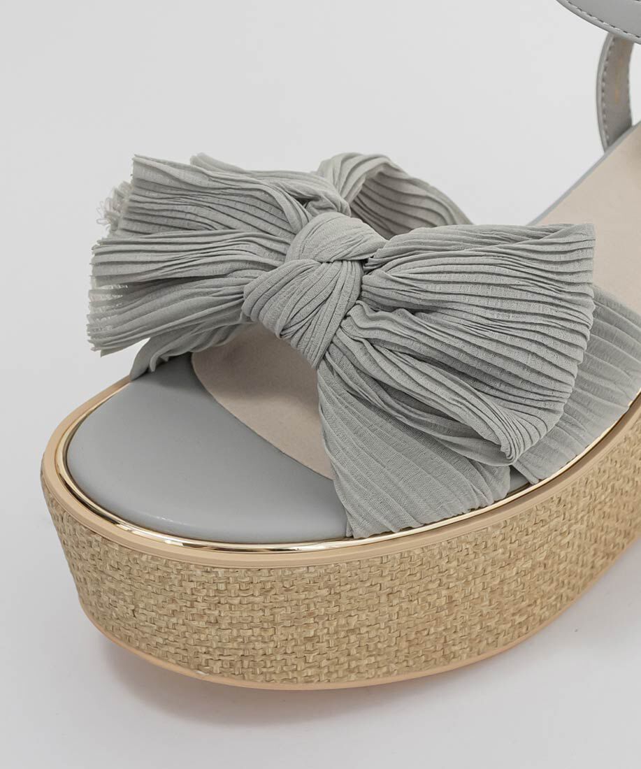  「プリーツリボンデザインウェッジサンダル」|サンダル|