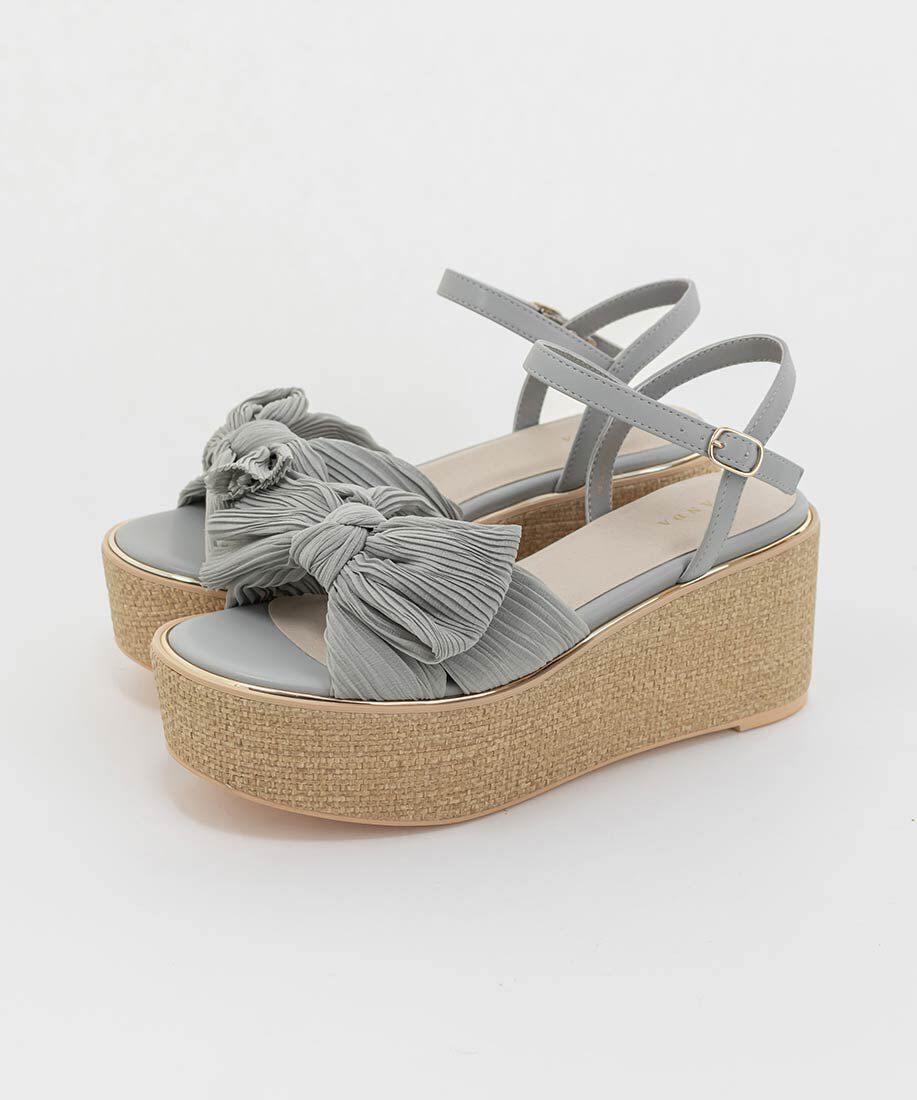  「プリーツリボンデザインウェッジサンダル」|サンダル|