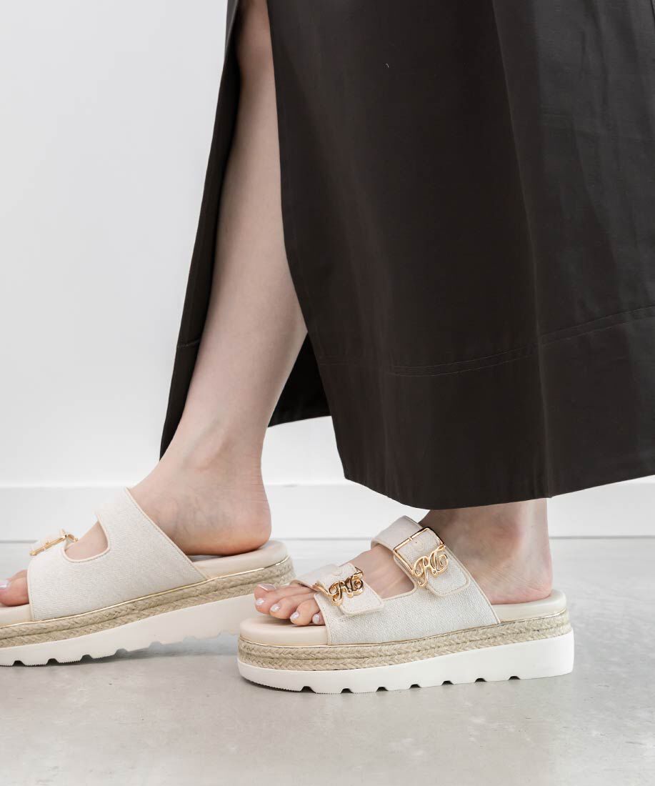  「モノグラムバックルダブルベルトサンダル」|サンダル|