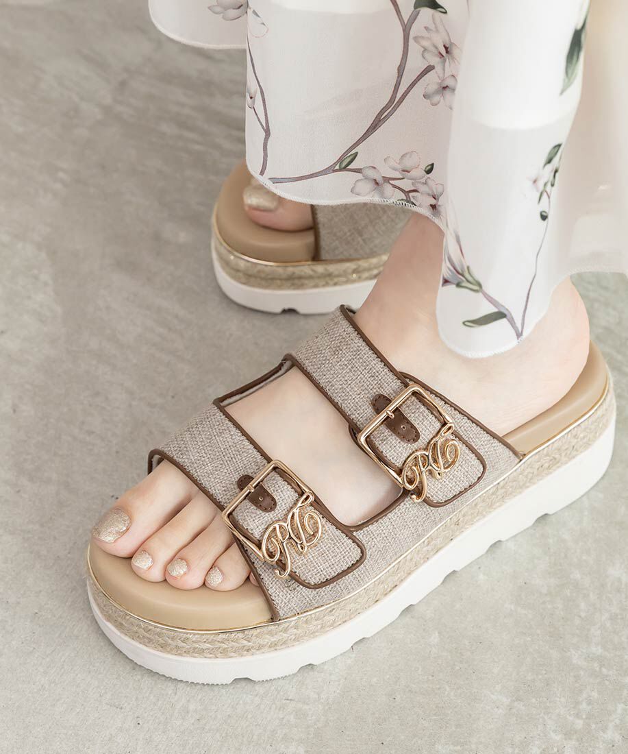  「モノグラムバックルダブルベルトサンダル」|サンダル|