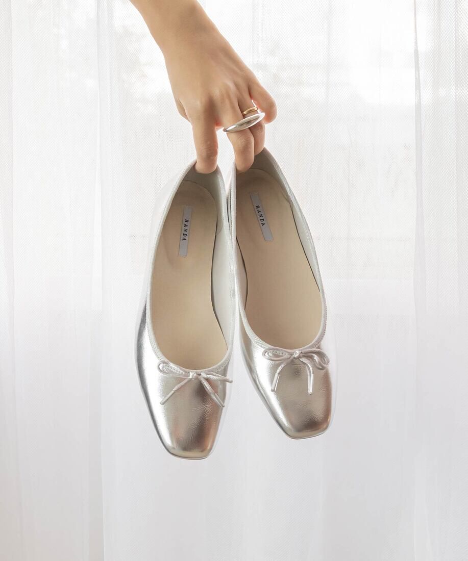  「スクエアトゥバレエシューズ」|パンプス|シルバー