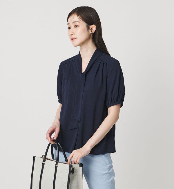 UNITED ARROWS「ボウタイ ショートスリーブ ブラウス」|シャツ・ブラウス|NAVY