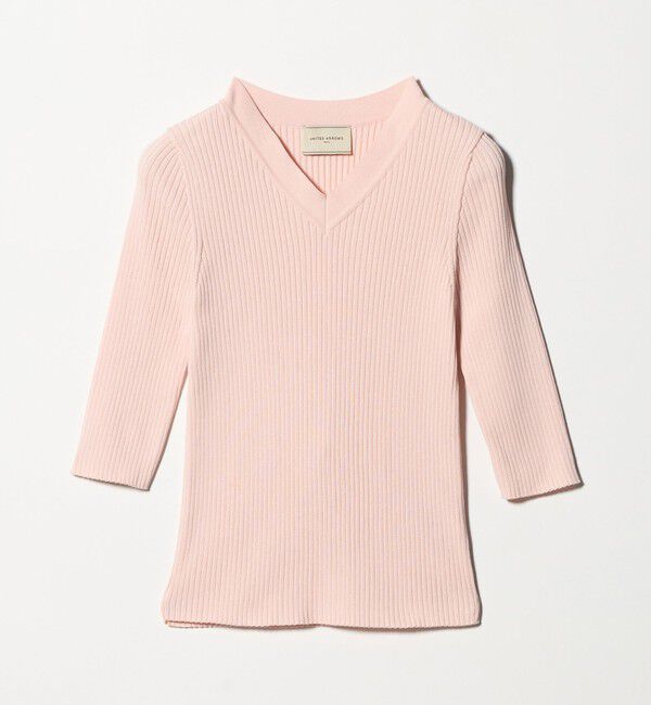 UNITED ARROWS「リブ Vネック ニット ‐ウォッシャブル‐」|ニット・セーター|LT.PINK