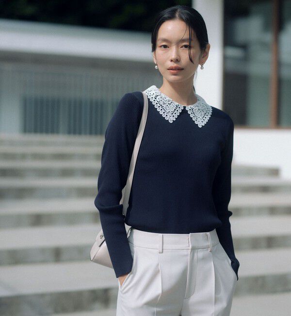 UNITED ARROWS green label relaxing「リブ エリレース 2WAY ニット プルオーバー ウォッシャブル」|ニット・セーター|NAVY