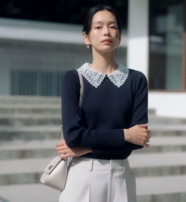 UNITED ARROWS green label relaxing「リブ エリレース 2WAY ニット プルオーバー ウォッシャブル」|ニット・セーター|