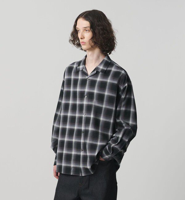 MONKEY TIME「コットン レーヨン オンブレ チェック オープンカラー シャツ」|シャツ・ブラウス|